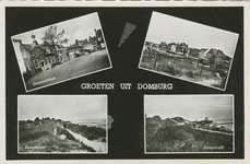 DBG-P-139 Groeten Uit Domburg. Combinatiekaart Groeten uit Domburg : linksboven het Gemeentehuis, rechtsboven het ...