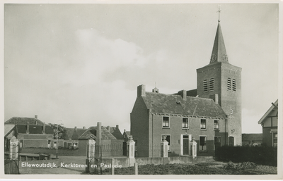 ELW-P-5 Ellewoutsdijk, Kerktoren en Pastorie. De toren van de Nederlandse Hervormde kerk en de pastorie aan de Van ...