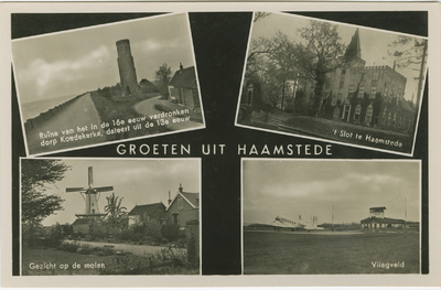 HAA-P-30 Groeten uit Haamstede. Combinatiekaart Groeten uit Haamstede : linksboven de Plompetoren, rechtsboven slot ...