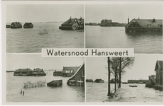 HAN-P-115 Watersnood Hansweert. Combinatiekaart Watersnood Hansweert : vier foto's van ondergelopen huizen tijdens de ...