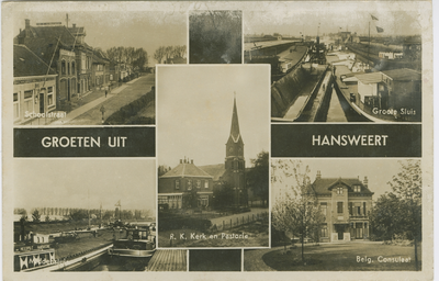 HAN-P-118 Groeten uit Hansweert. Combinatiekaart Groeten uit Hansweert : linksboven de Schoolstraat, rechtsboven de ...