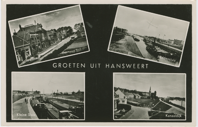 HAN-P-119 Groeten uit Hansweert. Combinatiekaart Groeten uit Hansweert : linksboven de Schoolstraat, rechtsboven de ...
