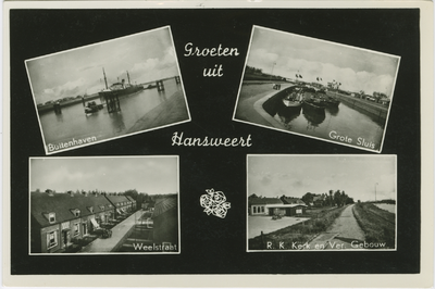HAN-P-120 Groeten uit Hansweert. Combinatiekaart Groeten uit Hansweert : linksboven de Buitenhaven, rechtsboven de ...