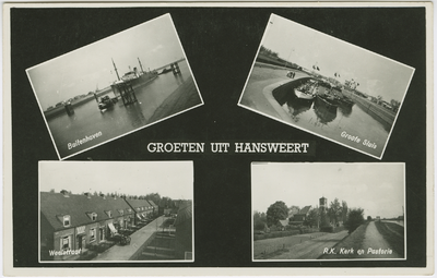 HAN-P-121 Groeten uit Hansweert. Combinatiekaart Groeten uit Hansweert : linksboven de Buitenhaven, rechtsboven de ...
