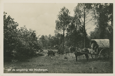 HUY-P-52 Uit de omgeving van Huybergen. Een huifkar met paard in de omgeving van Huijbergen