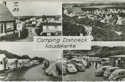 KOU-P-120 Camping Dishoeck Koudekerke. Combinatiekaart Camping Dishoeck Koudekerke : vier foto's van het kampeerterrein