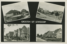 LEW-P-37 Groeten uit Lewedorp. Combinatiekaart Groeten uit Lewedorp : linksboven de christelijke school, rechtsboven de ...