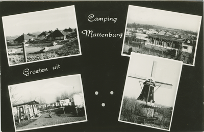 NVM-P-72 Groeten uit Camping Mattenburg. Combinatiekaart Groeten uit Camping Mattenburg : linksboven een bungalowpark, ...