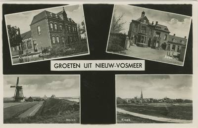NVM-P-73 Groeten uit Nieuw-Vosmeer. Combinatiekaart Groeten uit Nieuw-Vosmeer : linksboven het Klooster met school, ...