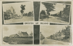 RIB-P-128 Groeten uit Rilland. Combinatiekaart Groeten uit Rilland : linksboven de Voorstraat, rechtsboven de ...