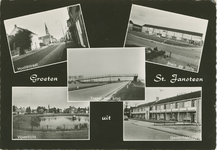 SJS-P-34 Groeten uit St. Jansteen. Combinatiekaart Groeten uit St. Jansteen : linksboven de Hoofdstraat, rechtsboven ...