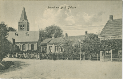 SRE-P-5 School en Kerk, Schore. School aan de Haaimeet en de Nederlandse Hervormde kerk te Schore