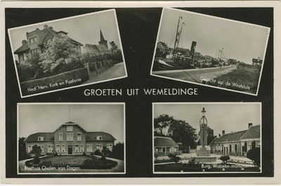 WEM-P-123 Groeten uit Wemeldinge. Combinatiekaart Groeten uit Wemeldinge : linksboven de Nederlandse Hervormde kerk en ...