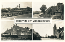 WOE-P-29 Groeten uit Woensdrecht. Combinatiekaart Groeten uit Woensdrecht : linksboven het oorlogsmonument 1940-195, ...