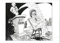 19990327 Wethouder M.L. Strous wordt ondergeplast vanaf de fontein voor het stadhuis van Middelburg
