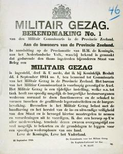 46 Militair Gezag - Bekendmaking No. 1 - Aan de inwoners van de Provincie Zeeland