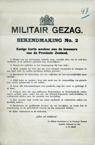 47 Militair Gezag - Bekendmaking No. 2 - Eenige korte wenken aan de inwoners van de Provincie Zeeland