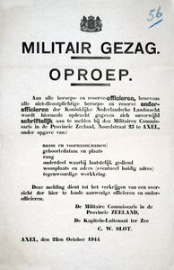 56 Militair Gezag - Oproep - Schriftelijke aanmelding van alle beroeps- en reserve- (onder)officieren der Koninklijke ...