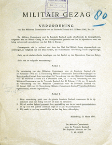80 Militair Gezag - Verordening no. 23 voor de provincie Zeeland - Intrekking van de verordening Motorrijtuigen en ...