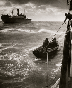 1402 Het beloodsen van een schip door sloep van loodskotter.