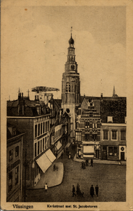 1583 'Vlissingen. Kerkstraat met St. Jacobstoren' gezien vanaf het Bellamypark