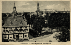 1952 'Vlissingen - Beursgebouw Beursplein'. Rechts van het Beursgebouw ziet men het Bellamypark