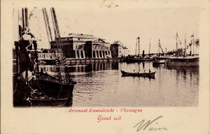 1958 'Arsenaal-Kanaalzicht - Vlissingen. Groet uit' Dok- of Marinehaven en het Groot Arsenaal