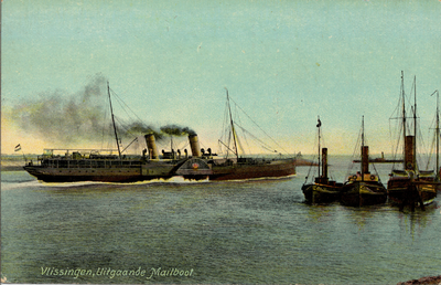 1967 'Vlissingen, Uitgaande Mailboot.' Stoomvaartmij. Zeeland, een raderboot verlaat de Buitenhaven.