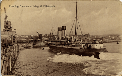 1984 'Flushing Steamer arriving at Folkestone' Stoomvaartmij. Zeeland, s.s. Mecklenburg I.