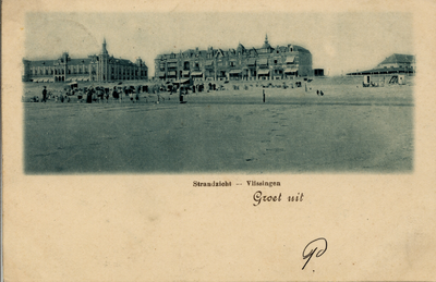 2901 'Strandgezicht - Vlissingen. Groet uit'Badstrand en Boulevard Evertsen. Links Grand Hotel des Bains (later Britannia).