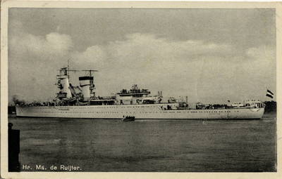 367 'Hr.Ms. de Ruyter'. Koninklijke Marine, lichte kruiser De Ruyter, in 1933 op stapel gezet, in 1935 te water gelaten ...