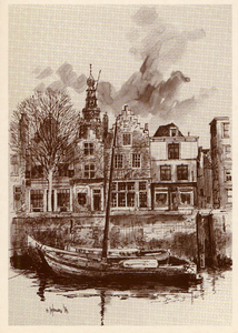 4157 'Vlissingen Nieuwe Dijk met St. Jacobstoren gezien vanover de Vissershaven' 'Het trapgevel-pand rechts is het ...