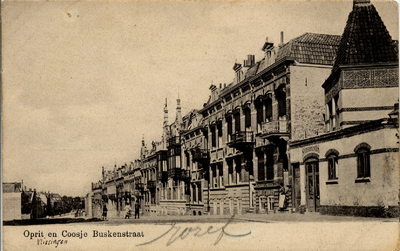 4164 'Oprit en Coosje Buskenstraat. Vlissingen', gezien vanaf de Boulevard met rechts sociëteit Unitas