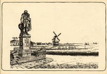 528 Het Keizersbolwerk met het standbeeld van M.A. de Ruyter met op de achtergrond de Oranjedijk met Oranjemolen.