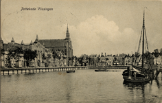 5852 'Pottekade Vlissingen' Nieuwe Haven of Pottekaai, de straat links met de Nieuwe Kerk en de R.K. kerk werd ook ...