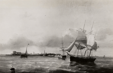 6363 Vlissingen, gezien vanuit zee. Afbeelding van een schilderij van Louis Serruys (Ostende 1820- Moere 1873). Het ...