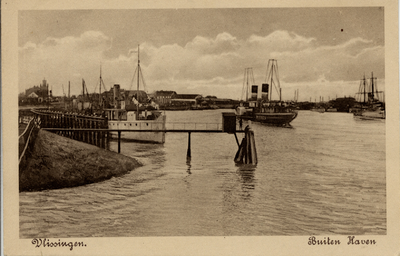 6970 'Vlissingen. Buiten Haven'. De monding van de Buitenhaven, met binnenkomend schip van de Stoomvaartmij. Zeeland (SMZ)