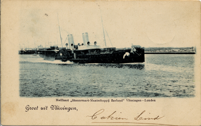 7304 'Mailboot 'Stoomvaart-Maatschappij Zeeland' Vlissingen - Londen' Raderboot ss Nederland, in dienst 1887, uit ...