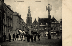 7841 'St. Jacobstoren. Vlissingen'IJzeren Brug, Bellamykade, Kerkstraat en St. Jacobskerk gezien vanaf de Bierkade. ...