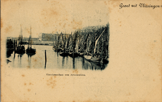 9139 'Visschersvloot van Arnemuiden. Groet uit Vlissingen' De vissersvloot in de Engelse- of Vissershaven, gezien in de ...