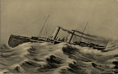 9742 'Vlissingen. Mailboot in storm' Stoomvaartmij. Zeeland, s.s. Koningin Regentes.