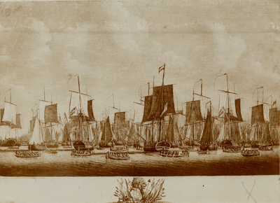 10867 Invasievloot van platboomde Bataafsche en Franse vaartuigen te Vlissingen 1803 onder Napoleon. Vele van deze ...