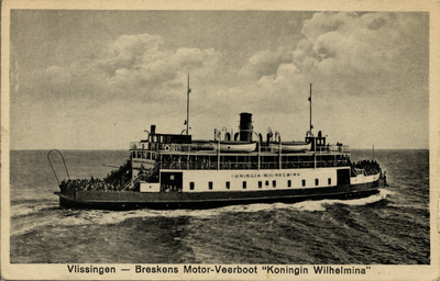 10941 'Vlissingen - Breskens, Motor-Veerboot 'Koningin Wilhelmina' In 1928 gebouwd bij J. NK. Smit te Kinderdijk. ...