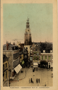 11218 'Vlissingen. - Kerkstraat met St. Jacobstoren', gezien vanaf het Bellamypark