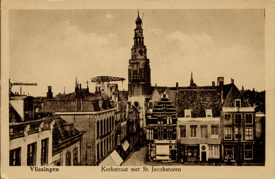 11424 'Vlissingen. Kerkstraat met St. Jacobstoren', gezien vanaf het Bellamypark