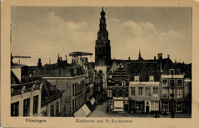11536 'Vlissingen. Kerkstraat met St. Jacobstoren' gezien vanaf het Bellamypark