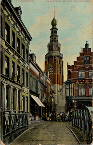 11647 'Vlissingen, Kerkstraat met St. Jacobstoren'. IJzeren Brug, hoek Bellamykade, Kerkstraat en St. Jacobstoren ...