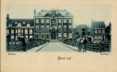 11815 'Stadhuis. Vlissingen. Groet uit' Stadhuis op de Houtkade (Van Dishoeckhuis) en Schipbrug gezien vanaf de Dokkade.