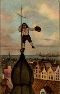 12989 'no.1. Tafereelen uit het leven van Michiel Adriaanszoon de Ruyter' 'Op tienjarige leeftijd op den torenspits te ...