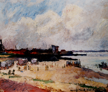 13031 Schilderij van Jan Toorop ca. 1900, waarschijnlijk voorstellende het badstrand gezien vanaf de Nolledijk en op de ...